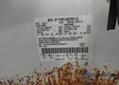 2013 Ford Police Interceptor z USA, uszkodzony, nr VIN 1FM5K8AR6DGA80571